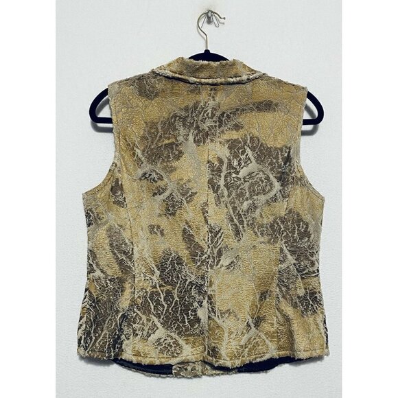 M Miller Vest Womens Medium Brown Metallic Painted Faux Fur Zip Up Pockets Boho - Picture 4 of 6